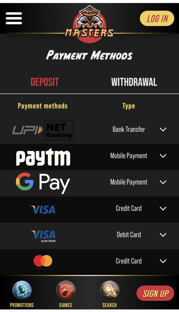 Payments Methods Available