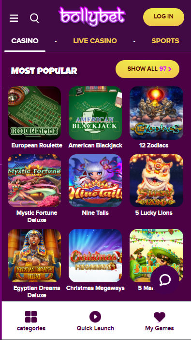 Bollybet casino games page