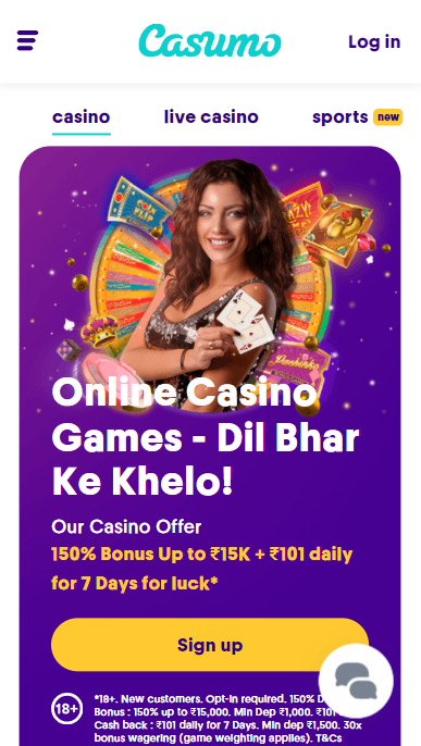 Casumo Casino India homepage