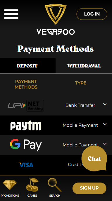 Vegasoo India Payment Methods