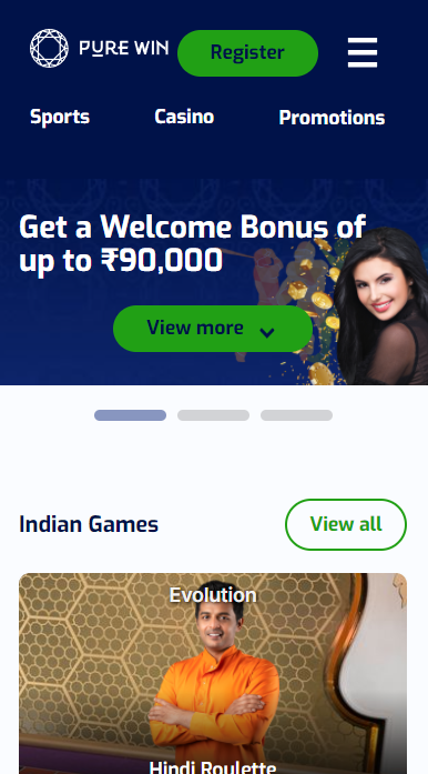 Pure Win casino India welcome bonus
